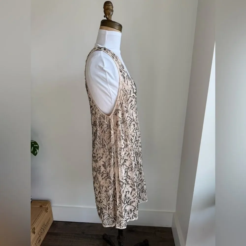 Free People Shine On Mini Dress Beaded Lace Sleeveless Beige Blush Women's Small